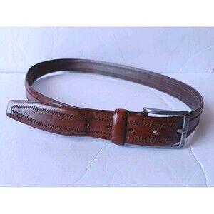 Eddie Bauer Italian Genuine Leather Belt Men's 38 Brown Stitched Adjustable